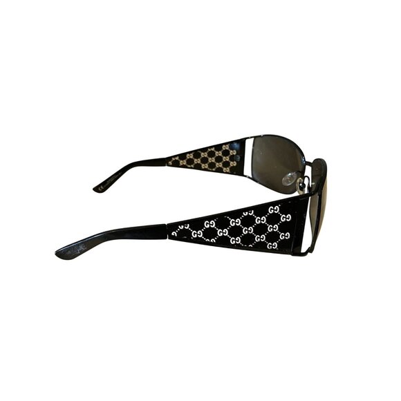 Gucci Womens Black Designer Sunglasses W/ Logo Arms Rectangular Frame UV Protect - Picture 2 of 4